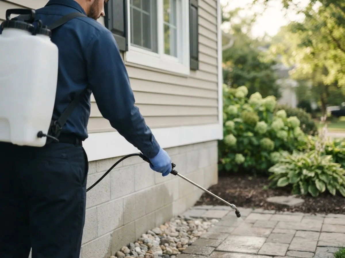 Pest control technician inspecting a home in New Limerick, ME